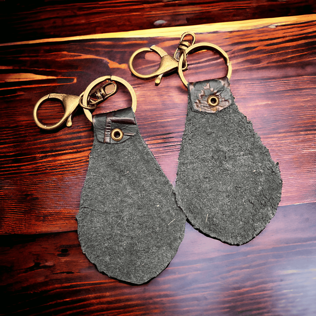 Western Embossed Leather Key Chain — Magenta Navajo Print (Handmade in Texas)