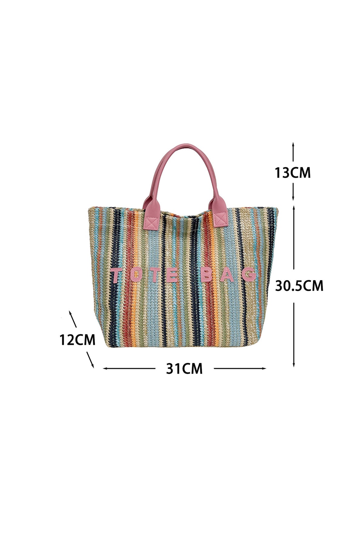 Pink Multicolor Bohemian Straw Crochet Woven "Tote Bag" 12"x12"x4.5"