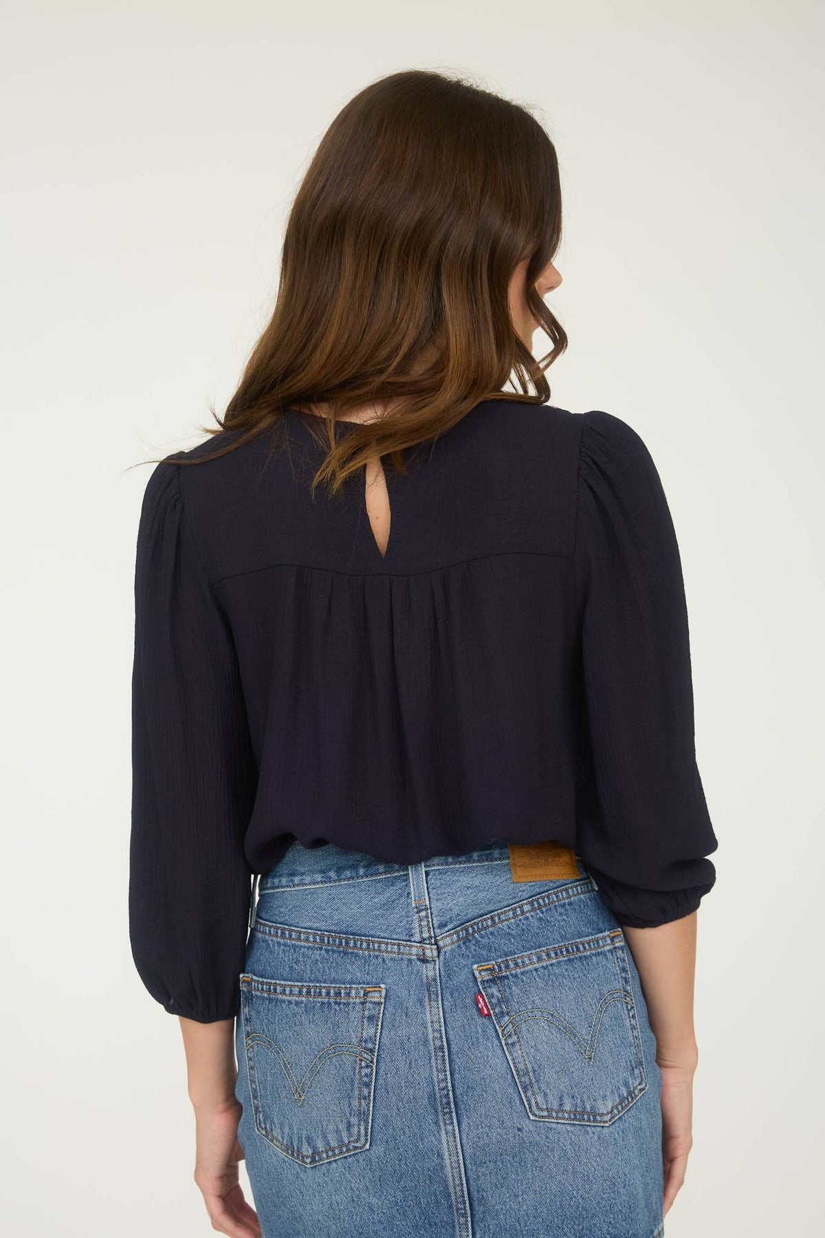 Boho Western Floral Embroidered Yoke 3/4 Sleeve Blouse