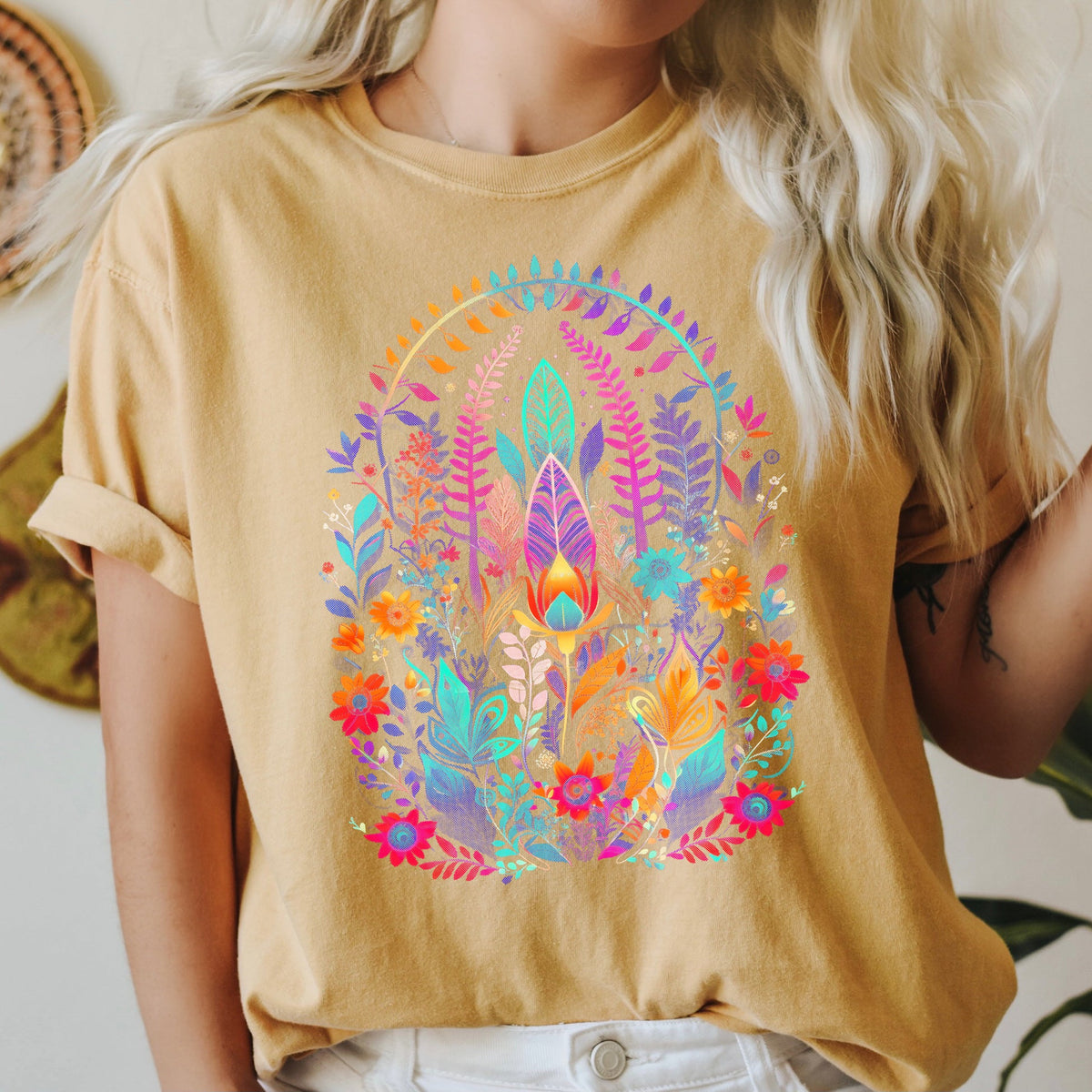 Floral Boho Festival Blooming Meadow Dreamscape Vintage Inspired Comfort Colors Tee