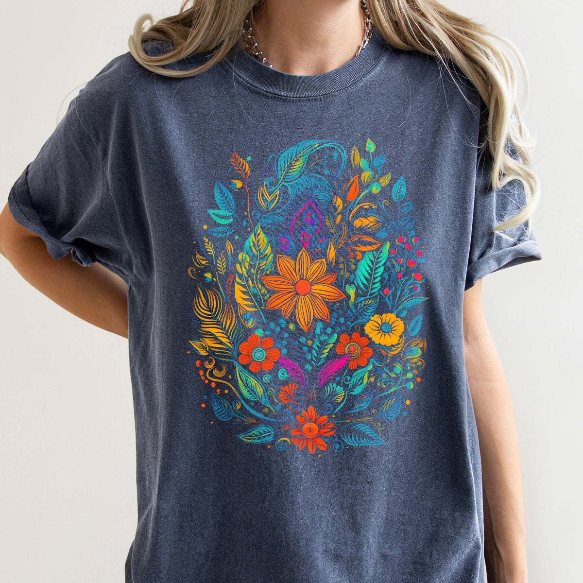 Floral Festival Vintage Boho Blossom Garden Print With Delicate Petals And Sunlit Colors Comfort Colors Tee