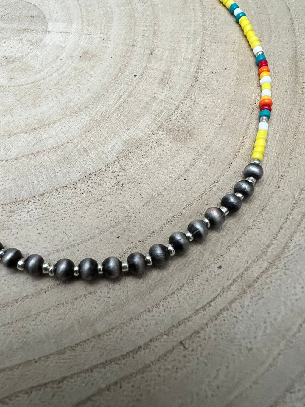 Western Seed Bead Choker with Faux Pearls — 13 Inch with Extender