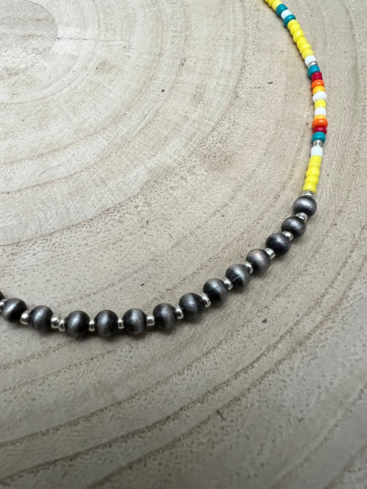 Western Seed Bead Choker with Faux Pearls — 13 Inch with Extender